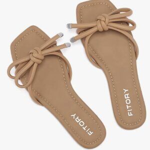 Women's Flat Sandals Square Open Toe Thong with Cute Knot for Summer